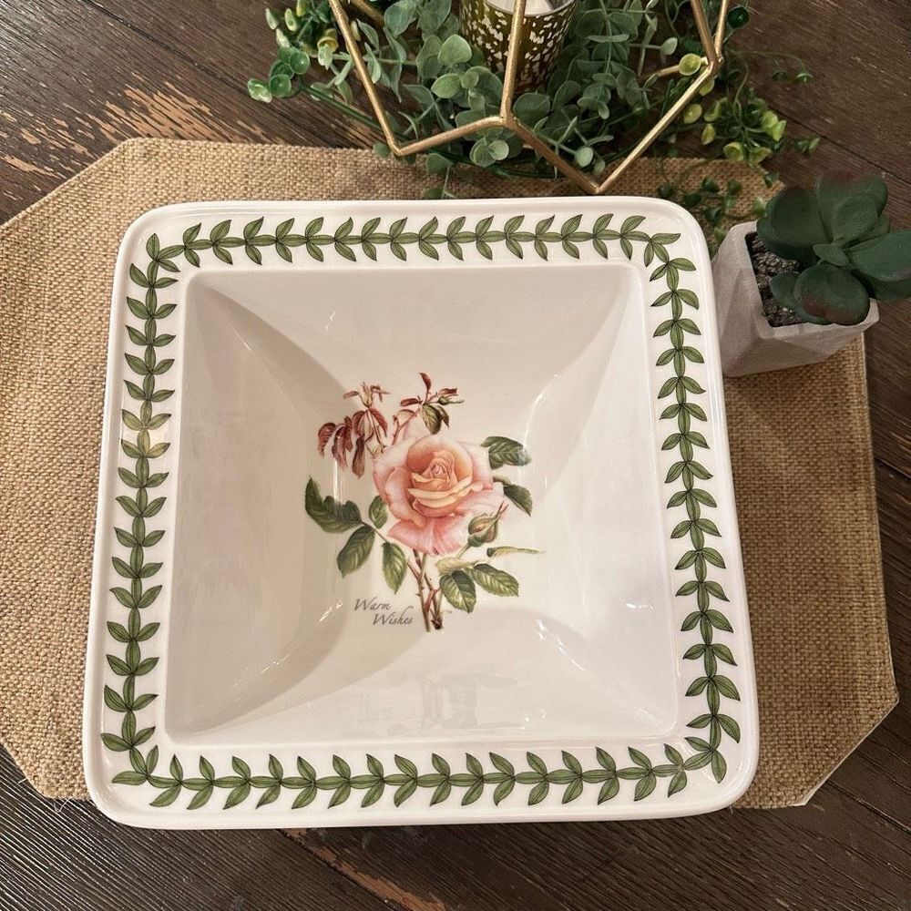 PORTMEIRION Botanic Roses Square‎ Salad Bowl 8.5” Warm Wishes NEW